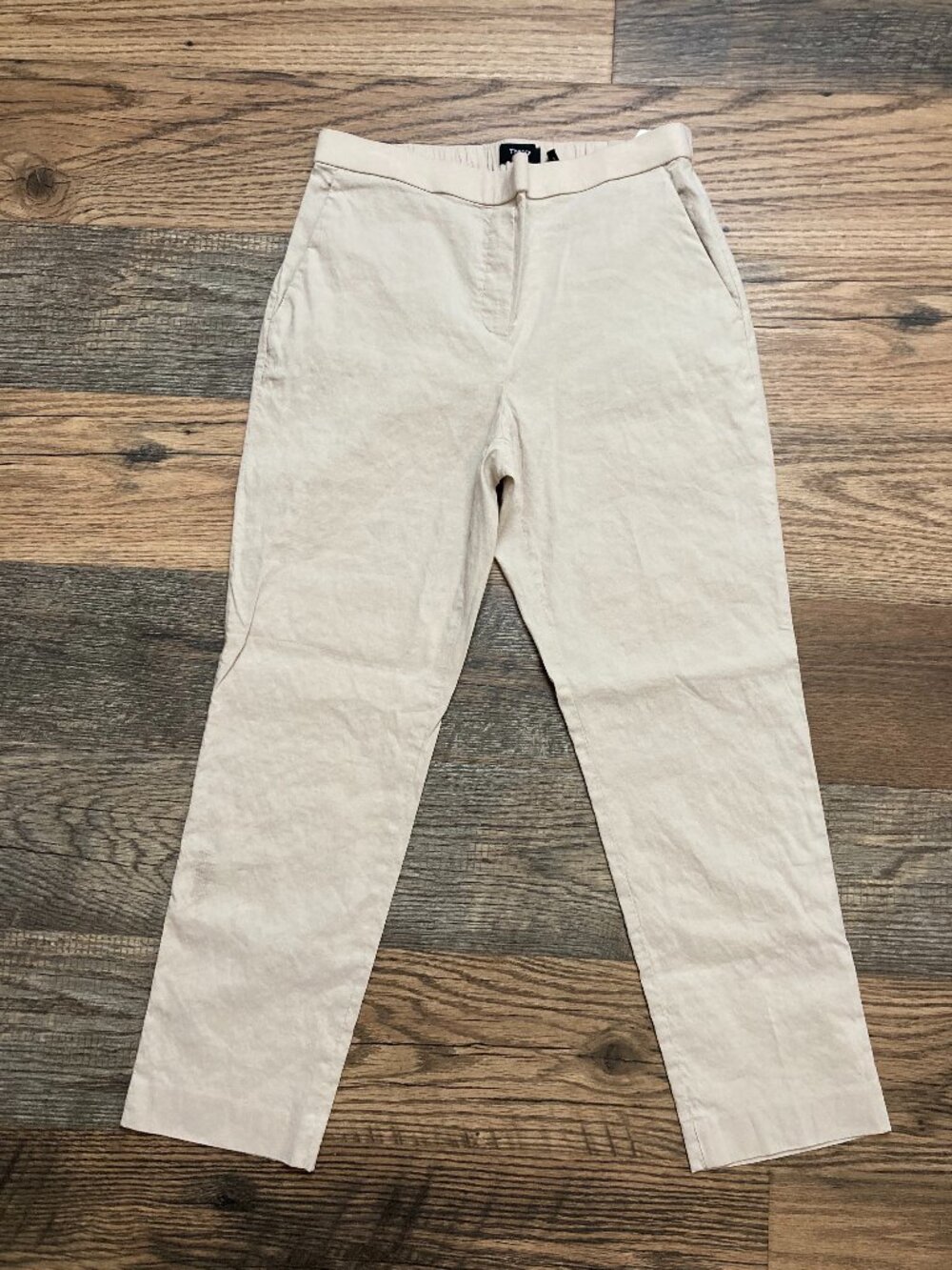 Theory Treeca Pull-On Women’s Size 6 Beige Linen Blend Ankle Pants Trousers
